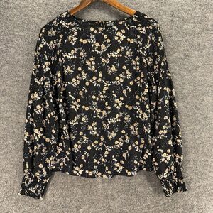 A New Approach Blouse Women S Small Black Floral Long Sleeve Hook & Eye Casual